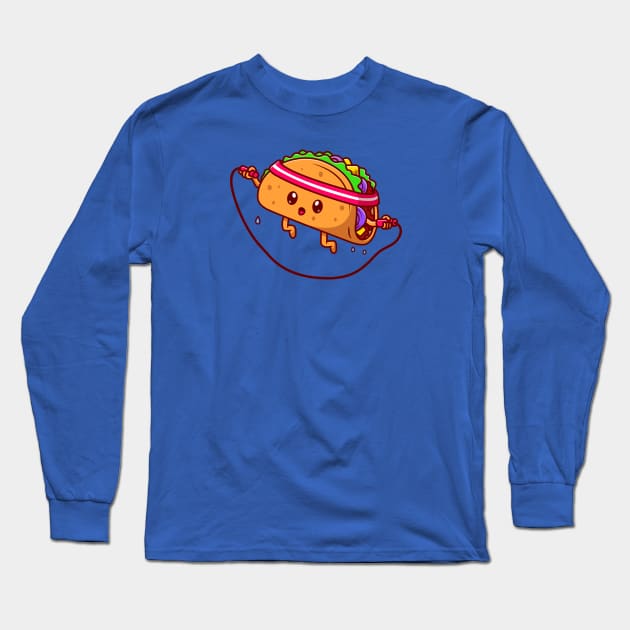 Cute Taco Playing Jump Rope Cartoon Long Sleeve T-Shirt by Catalyst Labs